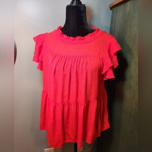 JODIFL Red Ruffle Sleeve Blouse